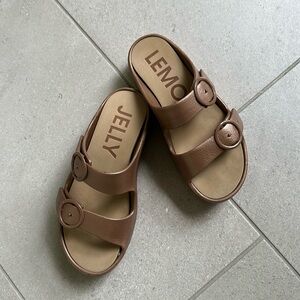 Jelly Lemon size 7 (37) bronze platform sandal.  Two straps - barely worn.